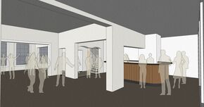 In de hoek komt een grote ronde bar. Illustratie | Beelen CS Architecten In de hoek komt een grote ronde bar. Illustratie | Beelen CS Architecten