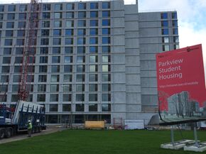 The new-build residential tower. The new-build residential tower.