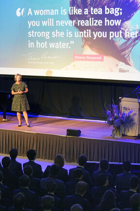 Marjan van Loon at the Opening of the Academic Year. Photo | Bart van Overbeeke Marjan van Loon at the Opening of the Academic Year. Photo | Bart van Overbeeke
