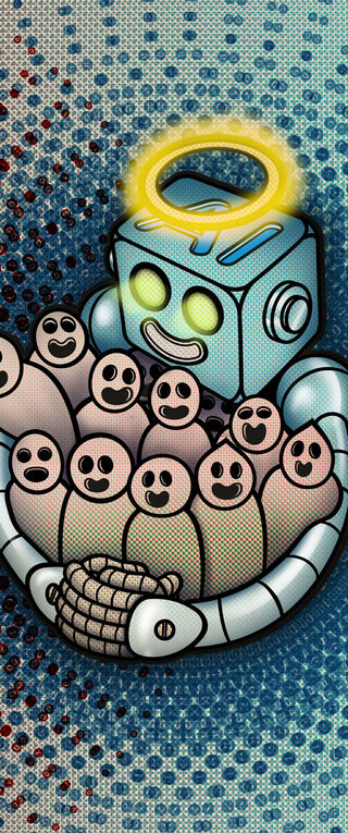 Twee visies op de relatie tussen mens en AI. Illustratie | Pascal Tieman