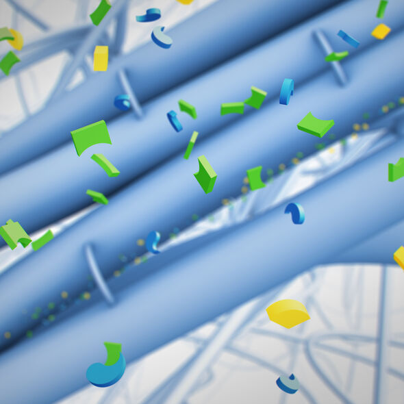 An illustration by the animation studio: an abstract representation of a hydrogel consisting of interconnected fibers built from supramolecular polymers. An illustration by the animation studio: an abstract representation of a hydrogel consisting of interconnected fibers built from supramolecular polymers.