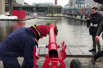 Shooting Christmas trees with a special cannon at Eindhoven University of Technology.