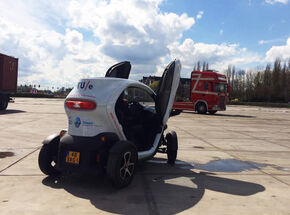 De TU/e-Twizy tijdens een repetitie deze week. De TU/e-Twizy tijdens een repetitie deze week.