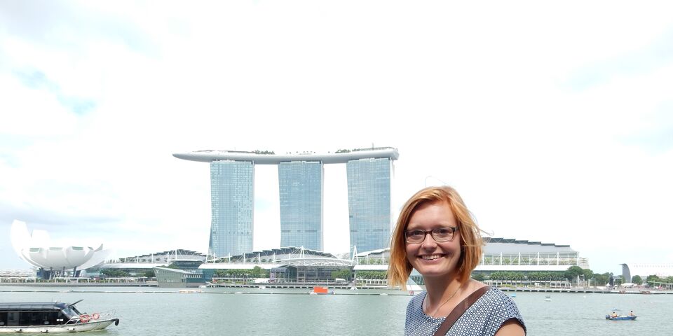 Voor het Marina Bay Sands hotel.