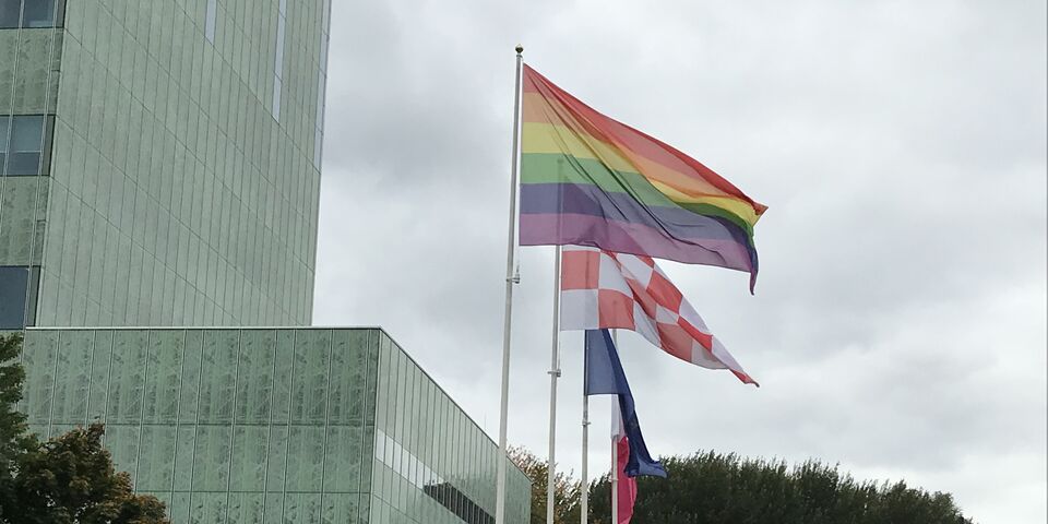 De regenboogvlag wapperde vandaag op de campus ter ere van de Coming Out Day.