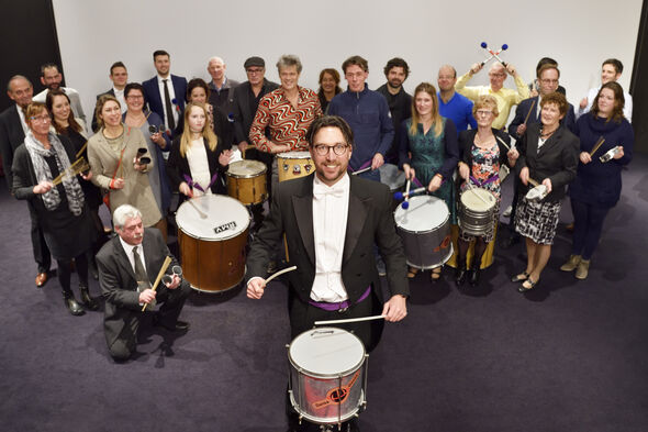 Jef van den Hout arranged a Brazilian drum session after the ceremony. In these workshops people can experience the concept of team flow. Photo | Bart van Overbeeke Jef van den Hout arranged a Brazilian drum session after the ceremony. In these workshops people can experience the concept of team flow. Photo | Bart van Overbeeke