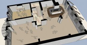 Eerste verdieping, met grote bar annex zaal. llustratie | Beelen CS Architecten Eerste verdieping, met grote bar annex zaal. llustratie | Beelen CS Architecten